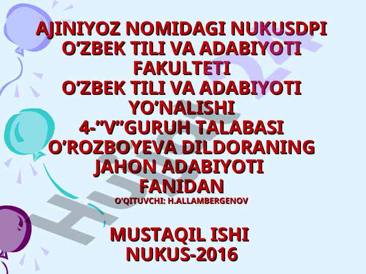 Chingiz aytmatov hayoti va ijodi bo'yicha mustaqil ish