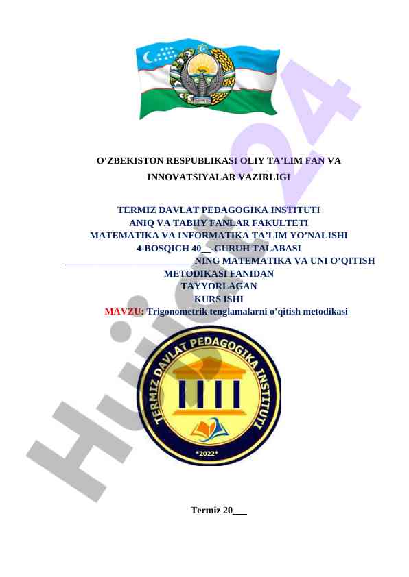 Trigonometrik tenglamalarni oʼqitish metodikasi