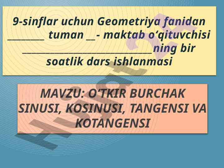 O‘tkir burchak sinusi, koshinusi, tangensi va kotangensi