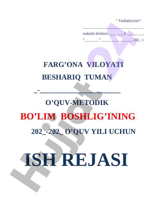 O‘quv-metodik bo‘lim boshlig‘i ish rejasi