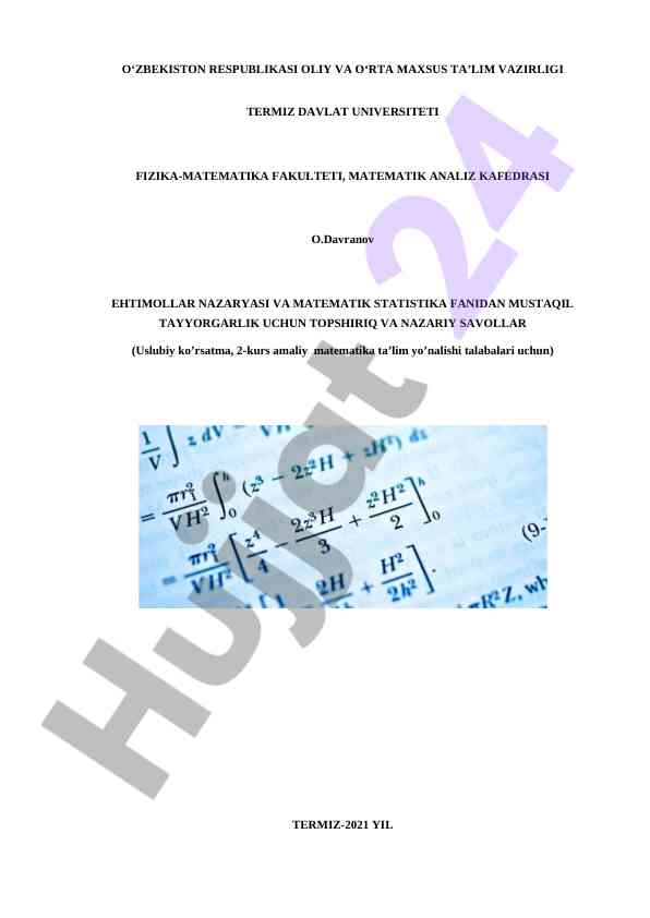 Ehtimollar nazariyasi va matematik statistika uslubiy ko‘rsatma