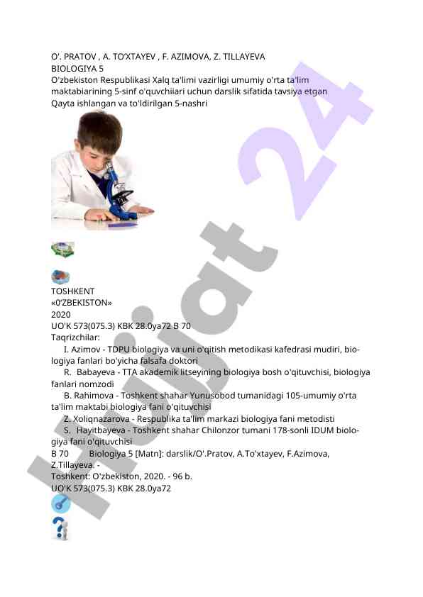 Biologiya 5 darslik tavsiyalariga ko‘ra