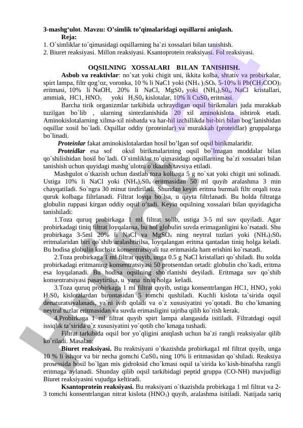 O'simlik to'qimalaridagi oqsillarni aniqlash