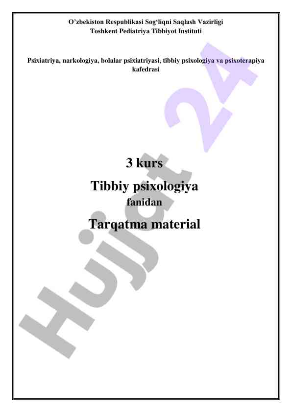 Tibbiy psixologiya fanidan tarqatma material