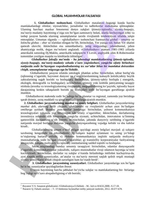 Globallashuv tushunchasi va uning falsafasi