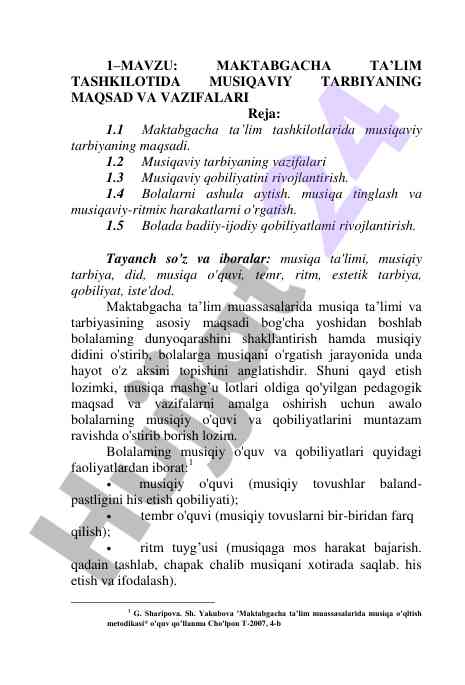Maktabgacha ta’limda musiqaviy tarbiya maqsadlari