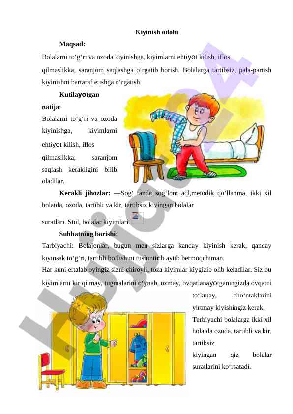 Kiyinish odobi: bolalarni to‘g‘ri kiyinishga o‘rgatish