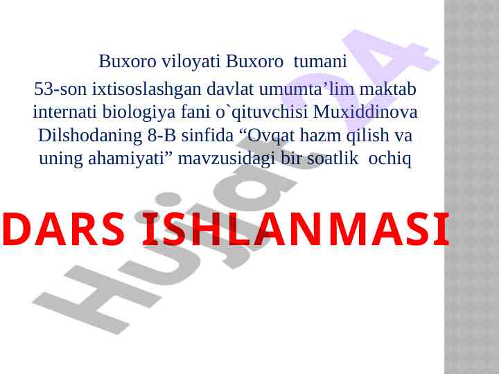 Ovqat hazm qilish va uning ahamiyati dars ishlanmasi