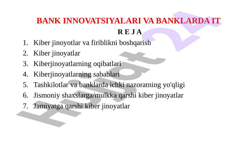 Bank innovatsiyalari va kiber jinoyatlarni boshqarish