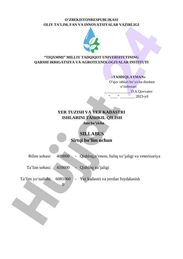 Yer tuzish va yer kadastri sillabus 2023
