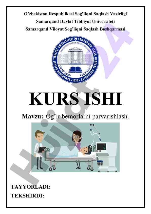 Og'ir bemorlarni parvarishlash kurs ishtirokida