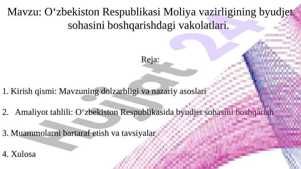 O‘zbekiston respublikasi moliya vazirligining byudjet boshqaruvi