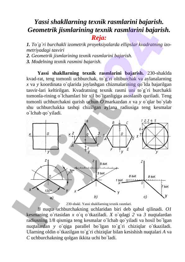 Yassi shakllarning texnik rasmlarini bajarish