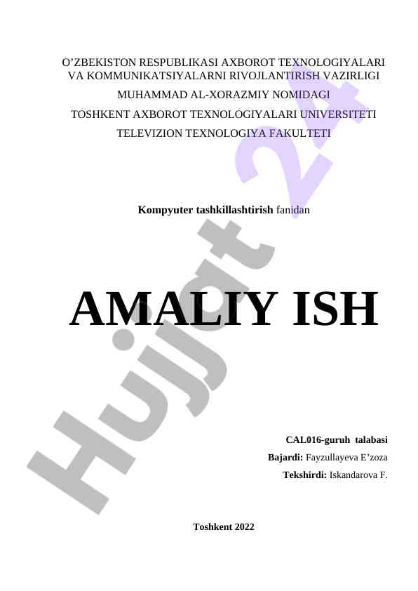 Protsessorlar turlari amaliy ish