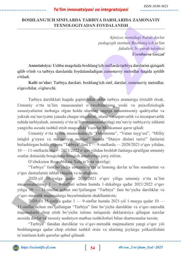 Zamonaviy texnologiyalar bilan tarbiya darslari
