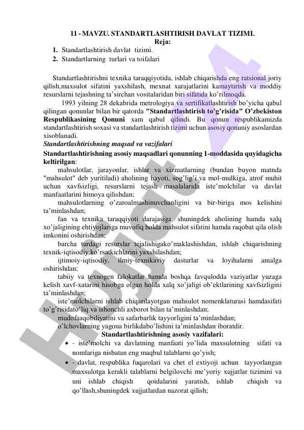 Standartlashtirish davlat tizimi va qonuniy asoslar