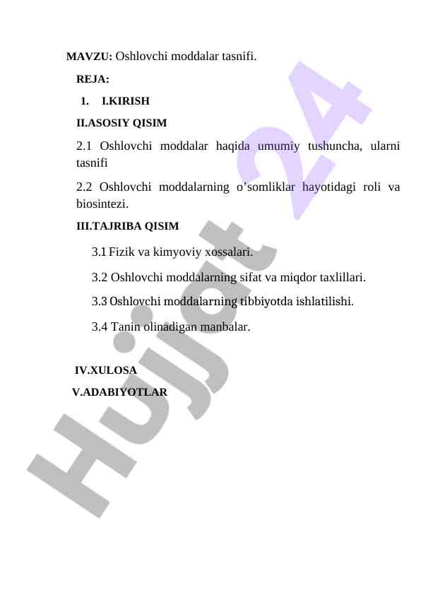 Oshlovchi moddalar tasnifi va sifatli tahlil