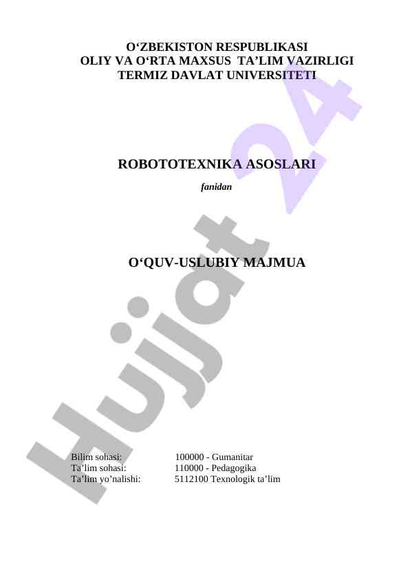 Robototexnika asoslari o‘quv-uslubiy majmua