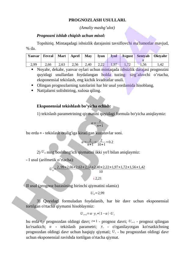 Prognozlash Usullari Bilan Ishlash