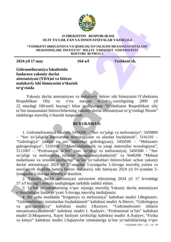 Yakuniy davlat attestatsiyasi va malakaviy ish himoyasi