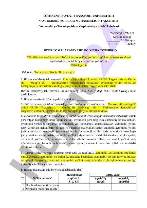 Avtomobil yo‘llarini joriy ta'mirlash texnologiyalari