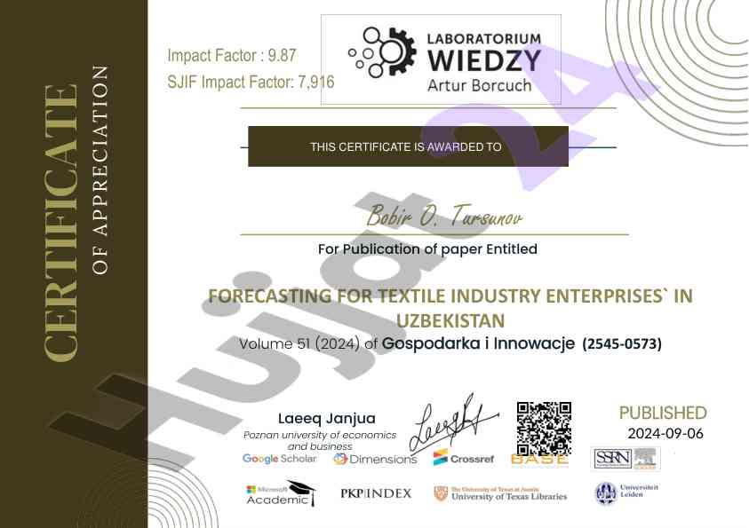 Forecasting for textile industry enterprises in uzbekistan