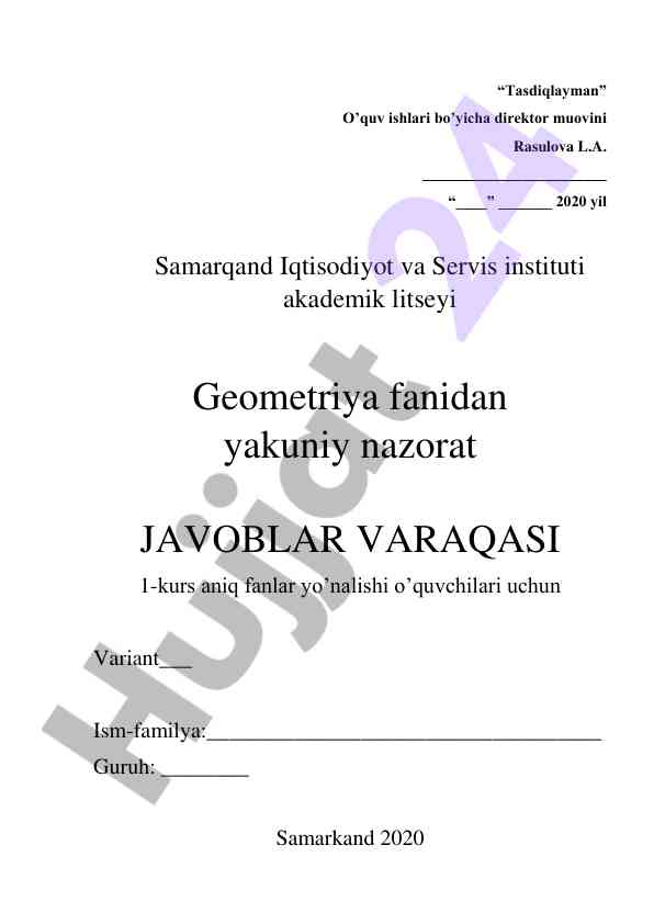 Geometriya fanidan yakuniy nazorat savollari