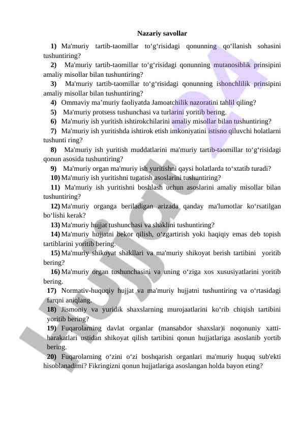 Ma'muriy tartib-taomillar haqida nazariy savollar
