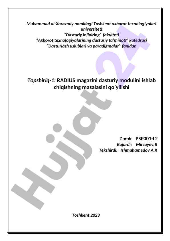 Radius magazin dasturiy modulini ishlab chiqish