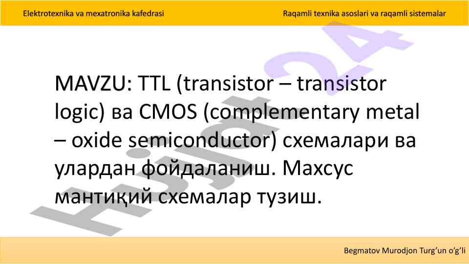 Ttl va cmos schemalari va foydalanishi