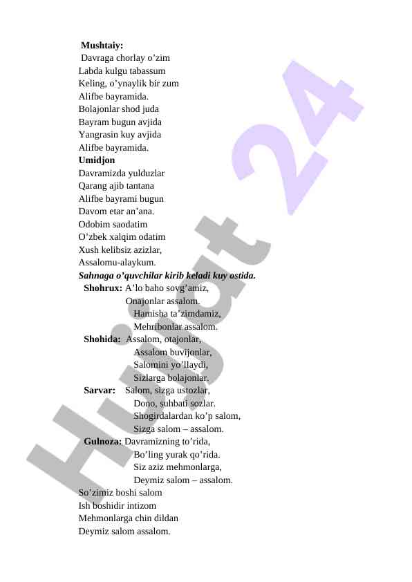 Alifbe bayramida o'quvchilarning raqslari