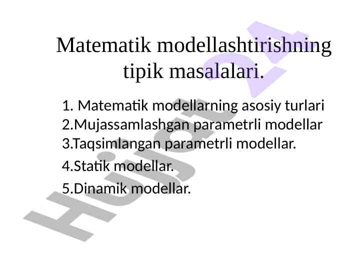 Matematik modellashtirishning tipik masalalari