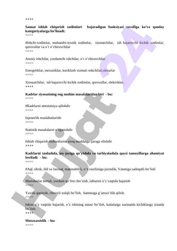 Sanoat ishlab chiqarish xodimlari funksiyalari kategoriyalari