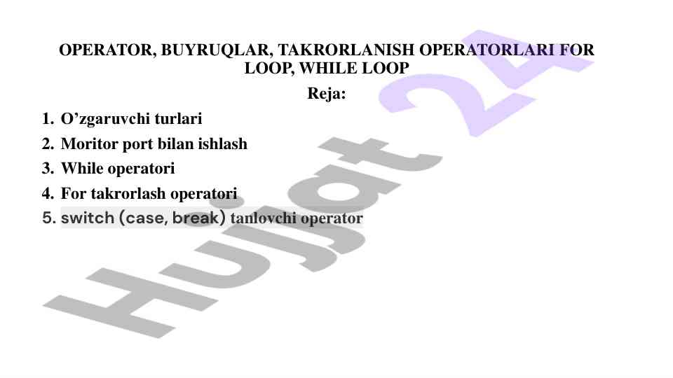Operatorlar va takrorlanish o‘qitish dars plani