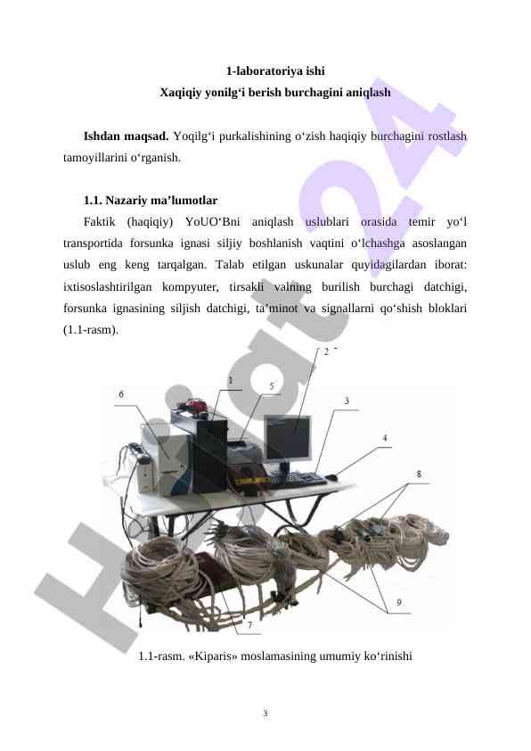 Aniqlash burchagini yoqilg‘i berish laboratoriya ishlari
