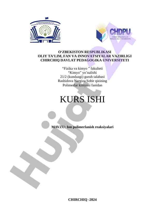 Ion polimerlanish reaksiyalari tahlili