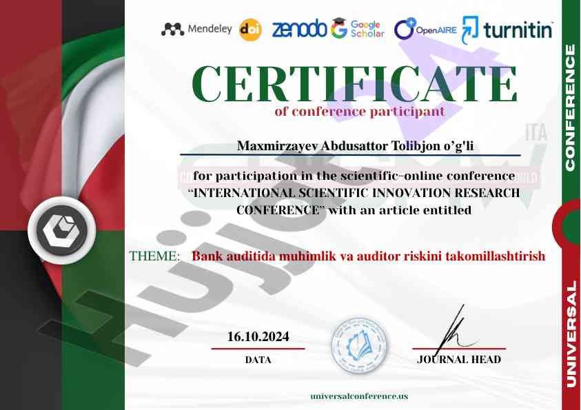 Bank auditida muhimlik va auditor riskini takomillashtirish