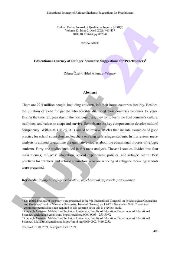 Educational journey of refugee students suggestions