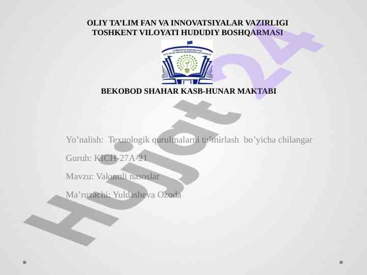 Vakumli nasoslar va ularning ishlash printsipi