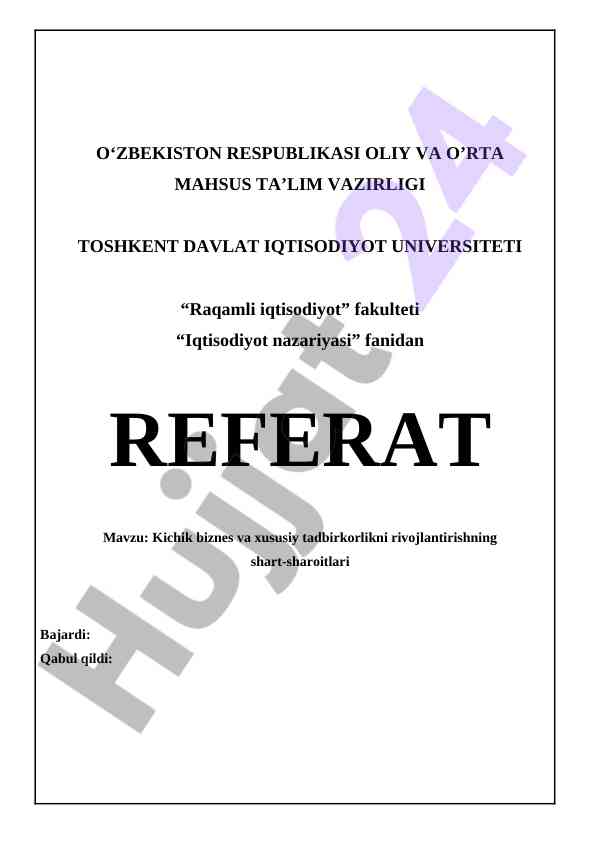 Kichik biznes va tadbirkorlikni rivojlantirish