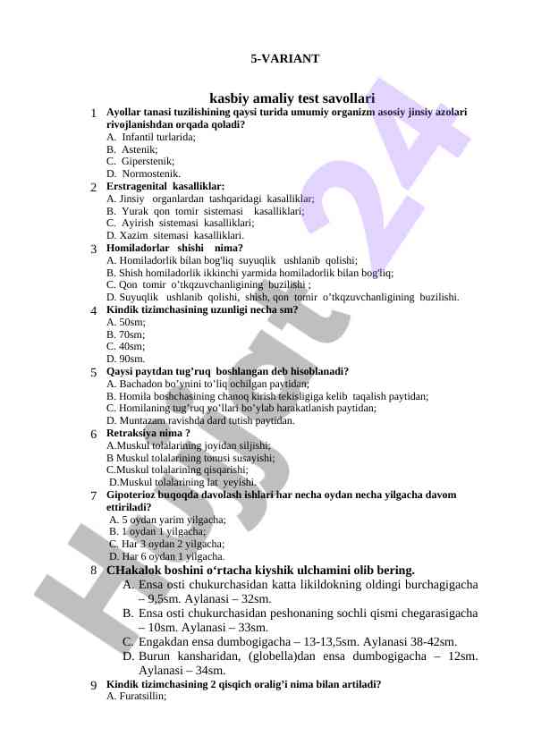 5-variant testlar bo‘yicha o‘quv materiallari