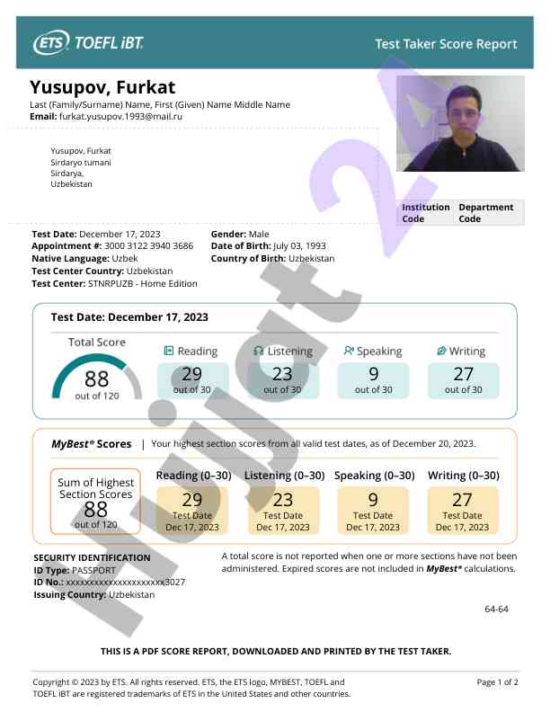 Ets toefl ibt test natijalari tahlili