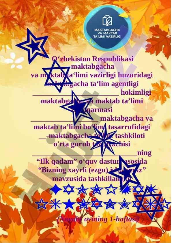 Maktabgacha ta‘lim tashkilotlari uchun o‘quv dasturi