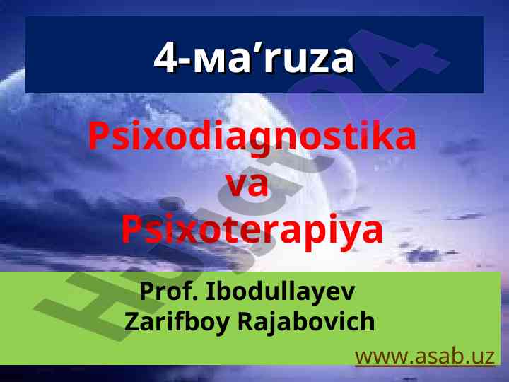 Psixodiagnostika va psixoterapiya tayyorlash darslari
