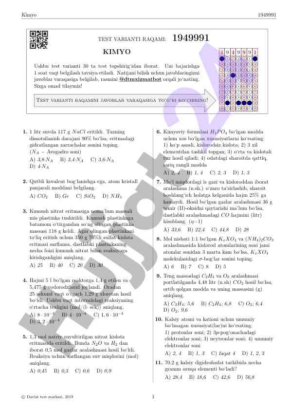 Kimyo test varianti 1949991