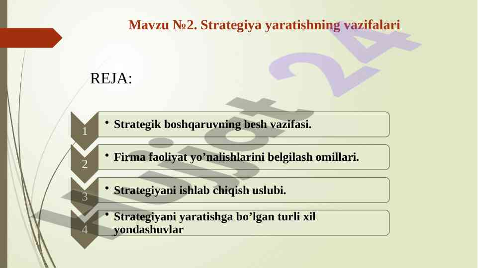 Strategiya yaratishning vazifalari tahlili