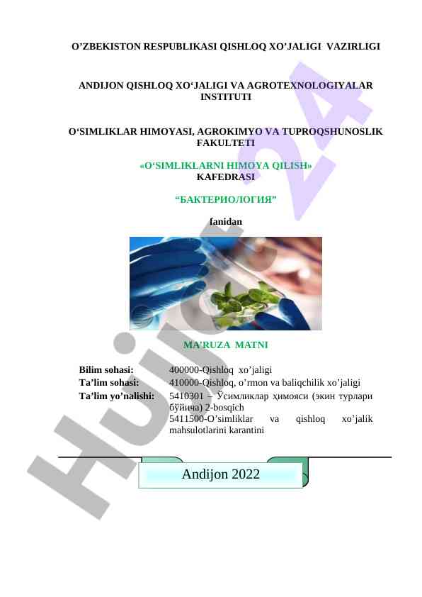 Bakteriologiya fanidan ma'ruza matni