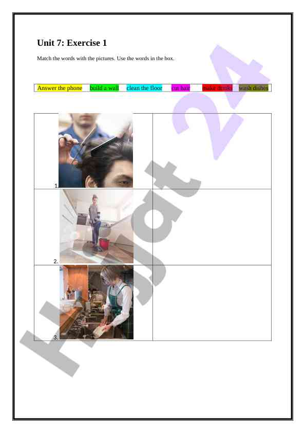 Unit 7 exercises for job-related vocabulary practice
