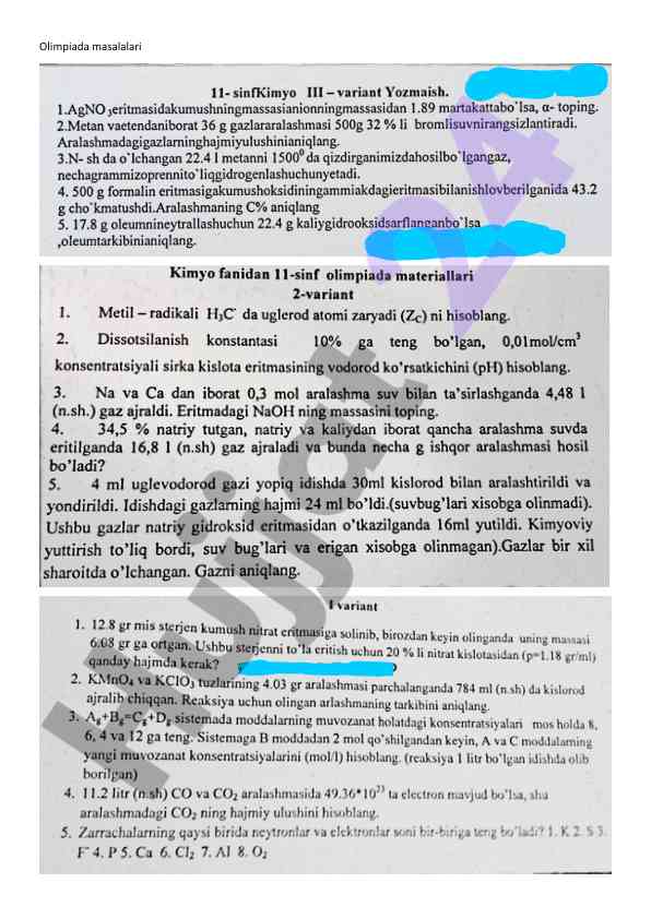 Olimpiada masalalarining o‘rni va ahamiyati