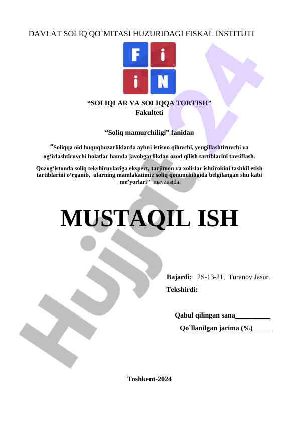 Soliqqa oid huquqbuzarliklarni tavsiflash